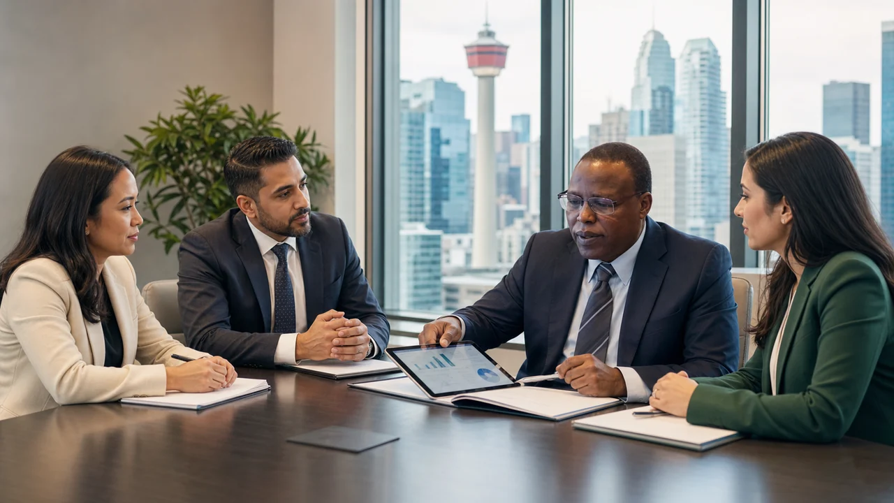 Husain Haroun, CPA, advising Calgary business owners in a professional meeting